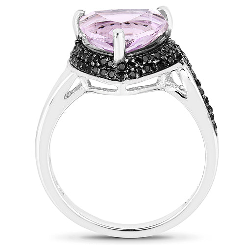 3.53 Carat Genuine Pink Amethyst and Black Spinel .925 Sterling Silver Ring Bids.com