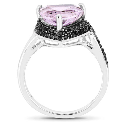 3.53 Carat Genuine Pink Amethyst and Black Spinel .925 Sterling Silver Ring Bids.com