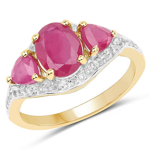 14K Yellow Gold Plated 2.49 Carat Genuine Glass Filled Ruby and White Topaz .925 Sterling Silver Ring Bids.com