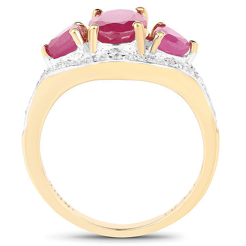 14K Yellow Gold Plated 2.49 Carat Genuine Glass Filled Ruby and White Topaz .925 Sterling Silver Ring Bids.com