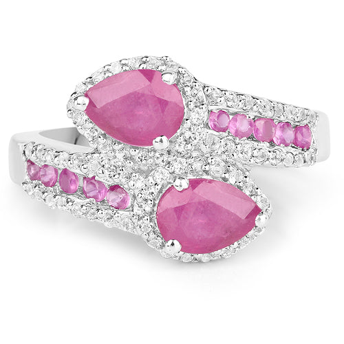 2.43 Carat Glass Filled Ruby and White Topaz Sterling Silver Ring Bids.com