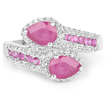 2.43 Carat Glass Filled Ruby and White Topaz Sterling Silver Ring Bids.com