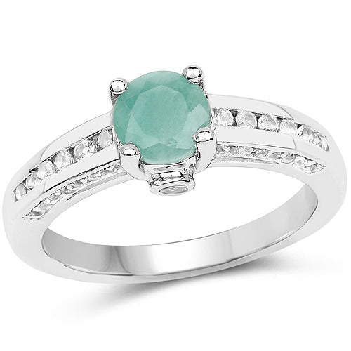 1.22 Carat Genuine Emerald and White Topaz .925 Sterling Silver Ring Bids.com