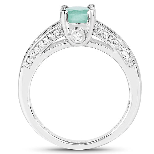 1.22 Carat Genuine Emerald and White Topaz .925 Sterling Silver Ring Bids.com