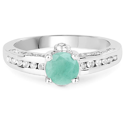 1.22 Carat Genuine Emerald and White Topaz .925 Sterling Silver Ring Bids.com