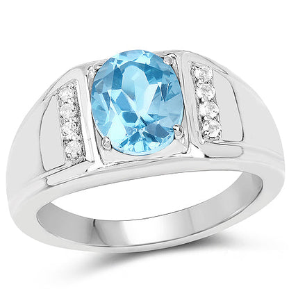 2.18 Carat Genuine London Blue Topaz and White Topaz .925 Sterling Silver Ring Bids.com