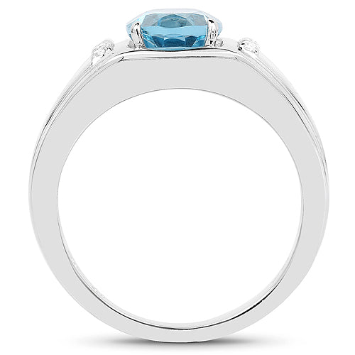 2.18 Carat Genuine London Blue Topaz and White Topaz .925 Sterling Silver Ring Bids.com