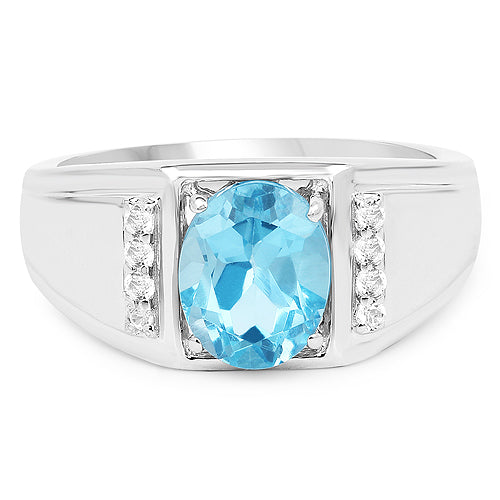 2.18 Carat Genuine London Blue Topaz and White Topaz .925 Sterling Silver Ring Bids.com