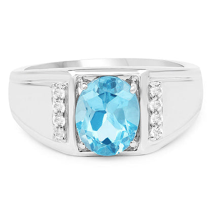 2.18 Carat Genuine London Blue Topaz and White Topaz .925 Sterling Silver Ring Bids.com