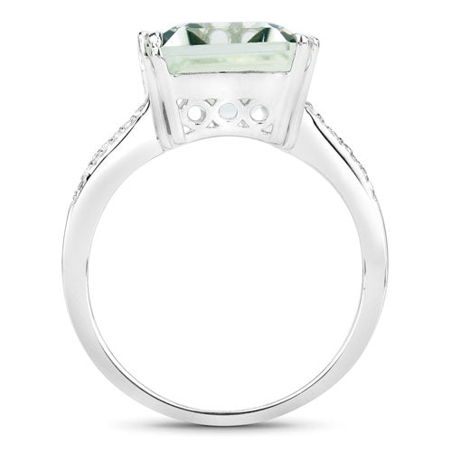 10.64 Carat Genuine Green Amethyst and White Topaz .925 Sterling Silver Ring Bids.com