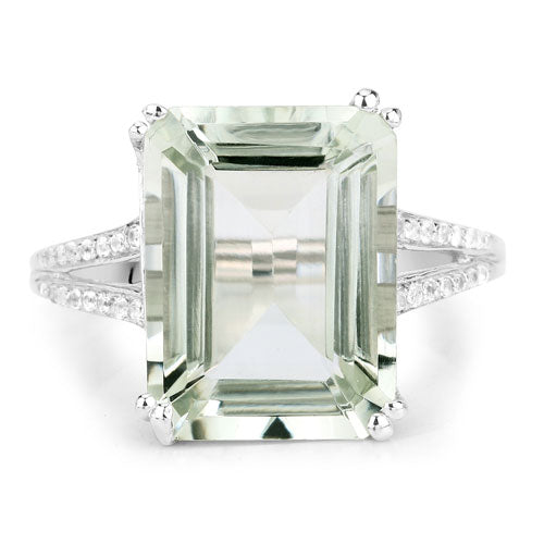10.64 Carat Genuine Green Amethyst and White Topaz .925 Sterling Silver Ring Bids.com