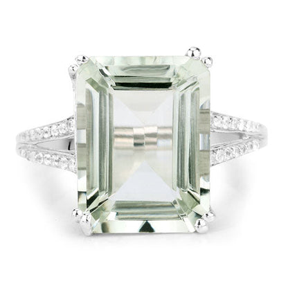 10.64 Carat Genuine Green Amethyst and White Topaz .925 Sterling Silver Ring Bids.com
