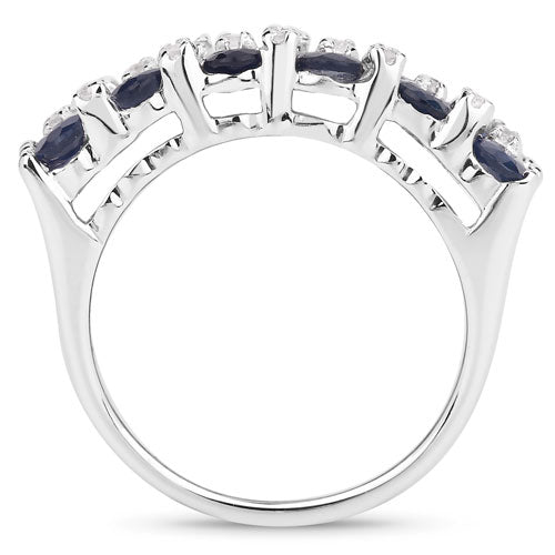 3.66 Carat Genuine Blue Sapphire and White Topaz .925 Sterling Silver Ring Bids.com