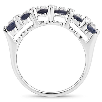 3.66 Carat Genuine Blue Sapphire and White Topaz .925 Sterling Silver Ring Bids.com