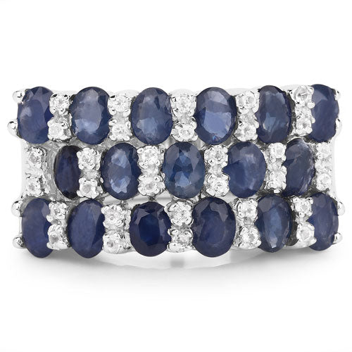 3.66 Carat Genuine Blue Sapphire and White Topaz .925 Sterling Silver Ring Bids.com