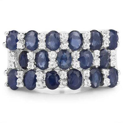3.66 Carat Genuine Blue Sapphire and White Topaz .925 Sterling Silver Ring Bids.com