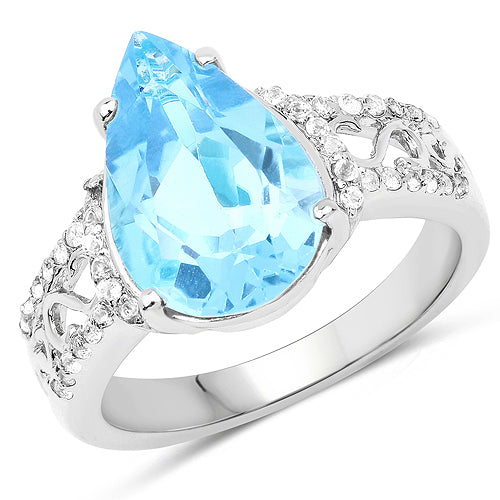 5.50 Carat Genuine Swiss Blue Topaz and White Topaz .925 Sterling Silver Ring Bids.com