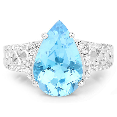 5.50 Carat Genuine Swiss Blue Topaz and White Topaz .925 Sterling Silver Ring Bids.com