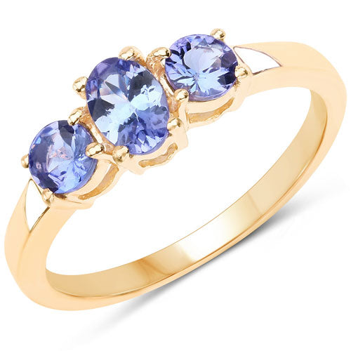 18K Yellow Gold Plated 0.90 Carat Genuine Tanzanite .925 Sterling Silver Ring Bids.com