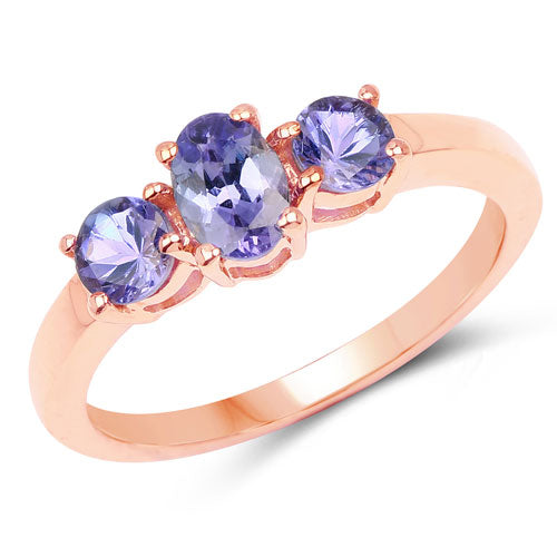 18K Rose Gold Plated 0.90 Carat Genuine Tanzanite .925 Sterling Silver Ring Bids.com