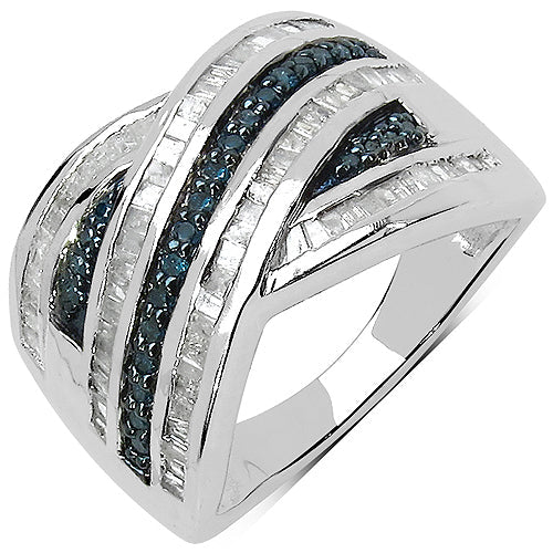 1.02 Carat Genuine Blue Diamond & White Diamond .925 Sterling Silver Ring Bids.com