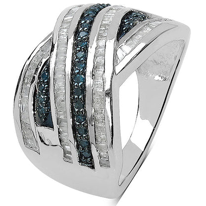 1.02 Carat Genuine Blue Diamond & White Diamond .925 Sterling Silver Ring Bids.com