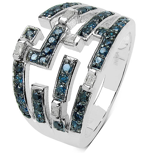 0.59 Carat Genuine Blue Diamond & White Diamond .925 Sterling Silver Ring Bids.com
