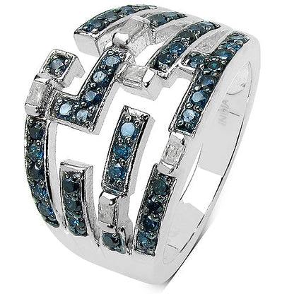 0.59 Carat Genuine Blue Diamond & White Diamond .925 Sterling Silver Ring Bids.com