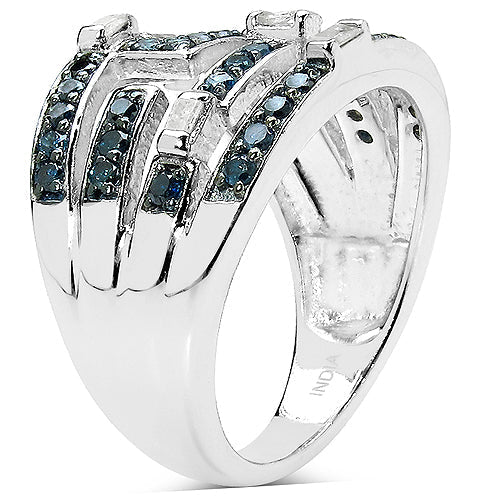0.59 Carat Genuine Blue Diamond & White Diamond .925 Sterling Silver Ring Bids.com
