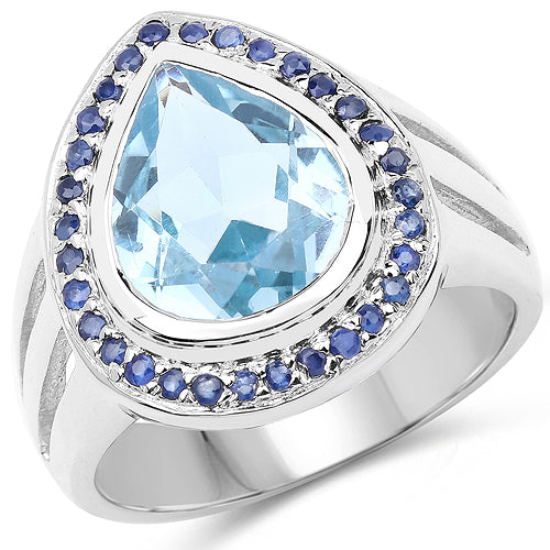 5.42 Carat Genuine Blue Topaz and Blue Sapphire .925 Sterling Silver Ring Bids.com