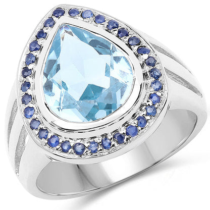 5.42 Carat Genuine Blue Topaz and Blue Sapphire .925 Sterling Silver Ring Bids.com