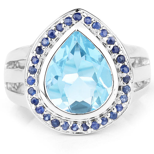 5.42 Carat Genuine Blue Topaz and Blue Sapphire .925 Sterling Silver Ring Bids.com