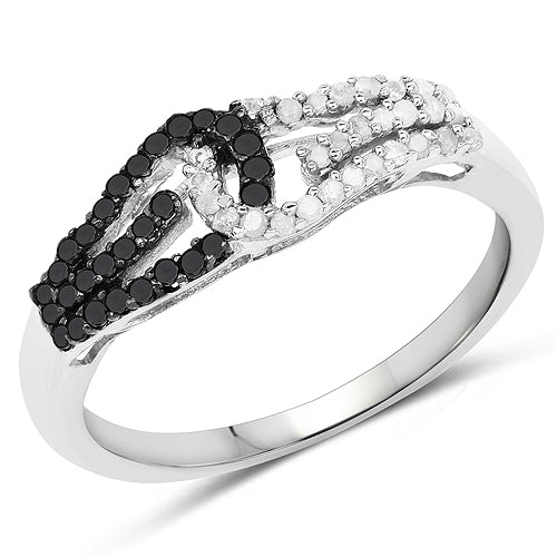 0.33 Carat Genuine White Diamond and Black Diamond .925 Sterling Silver Ring Bids.com