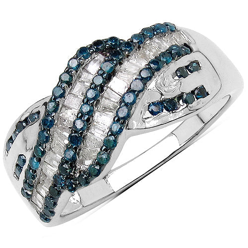 0.88 Carat Genuine Blue Diamond & White Diamond .925 Sterling Silver Ring Bids.com