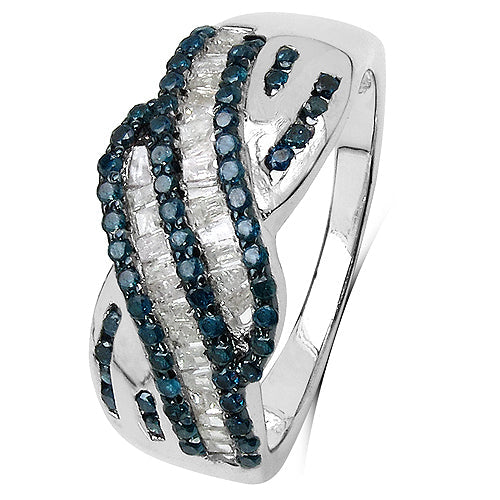 0.88 Carat Genuine Blue Diamond & White Diamond .925 Sterling Silver Ring Bids.com