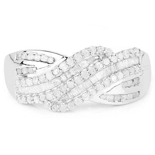 0.64 Carat Genuine White Diamond .925 Sterling Silver Ring Bids.com