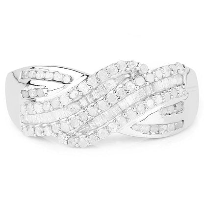 0.64 Carat Genuine White Diamond .925 Sterling Silver Ring Bids.com