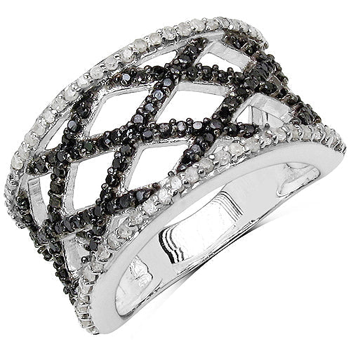 0.92 Carat Genuine Black Diamond & White Diamond .925 Sterling Silver Ring Bids.com