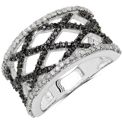 0.92 Carat Genuine Black Diamond & White Diamond .925 Sterling Silver Ring Bids.com