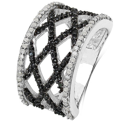 0.92 Carat Genuine Black Diamond & White Diamond .925 Sterling Silver Ring Bids.com