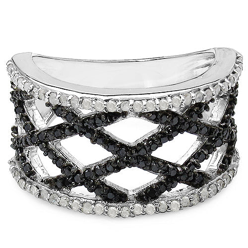 0.92 Carat Genuine Black Diamond & White Diamond .925 Sterling Silver Ring Bids.com