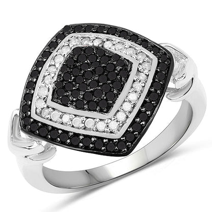 0.56 Carat Genuine White Diamond and Black Diamond .925 Sterling Silver Ring Bids.com