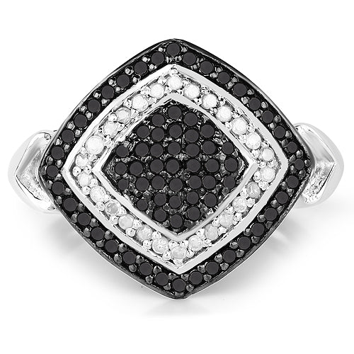 0.56 Carat Genuine White Diamond and Black Diamond .925 Sterling Silver Ring Bids.com