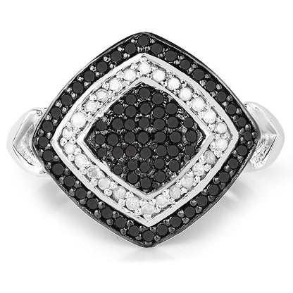0.56 Carat Genuine White Diamond and Black Diamond .925 Sterling Silver Ring Bids.com