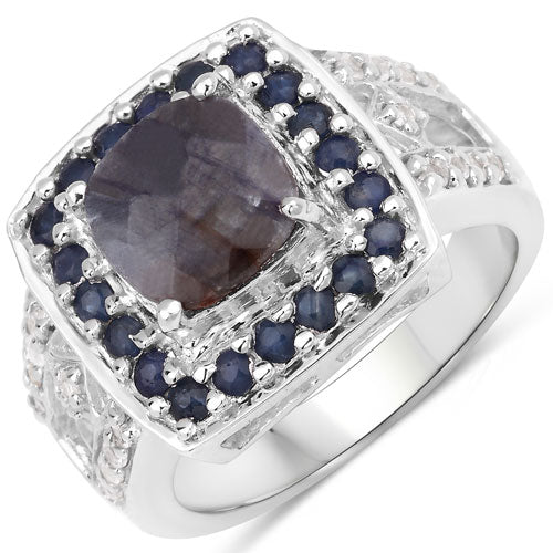 "3.58 Carat Genuine Labradorite, Blue Sapphire and White Topaz .925 Sterling Silver Ring Bids.com