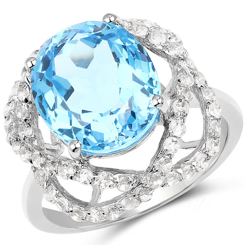 7.32 Carat Genuine Swiss Blue Topaz & White Topaz .925 Sterling Silver Ring Bids.com