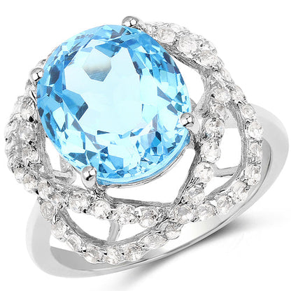 7.32 Carat Genuine Swiss Blue Topaz & White Topaz .925 Sterling Silver Ring Bids.com