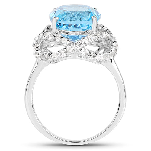 7.32 Carat Genuine Swiss Blue Topaz & White Topaz .925 Sterling Silver Ring Bids.com
