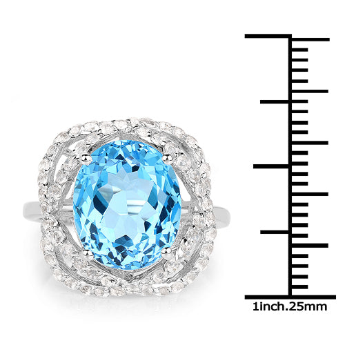 7.32 Carat Genuine Swiss Blue Topaz & White Topaz .925 Sterling Silver Ring Bids.com