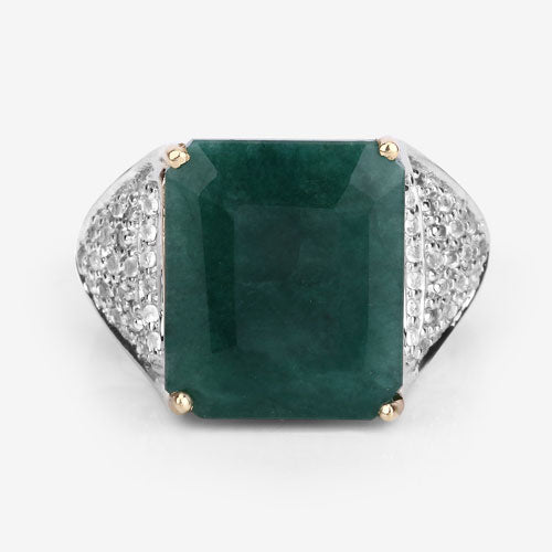 8.70 Carat Dyed Emerald and White Topaz .925 Sterling Silver Ring Bids.com